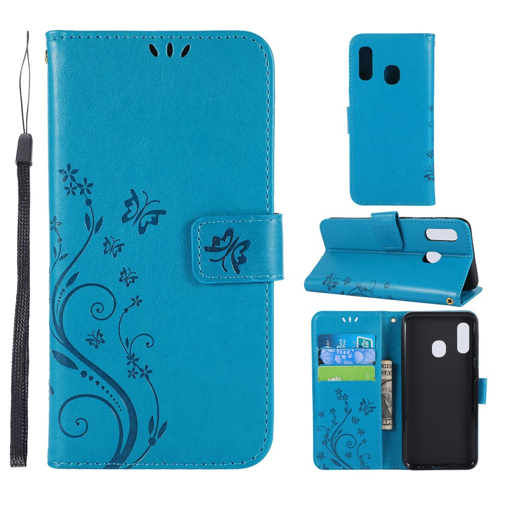 Hülle für Samsung Galaxy A20e Handyhülle Flip Case Schutz Tasche Schmetterling Blau